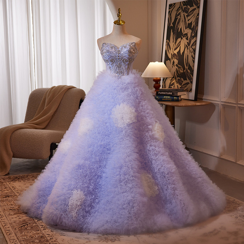 豪華 紫 ふわふわ スパンコール ウェディングドレス 花嫁 演奏会 二次会 前撮り 披露宴 08957