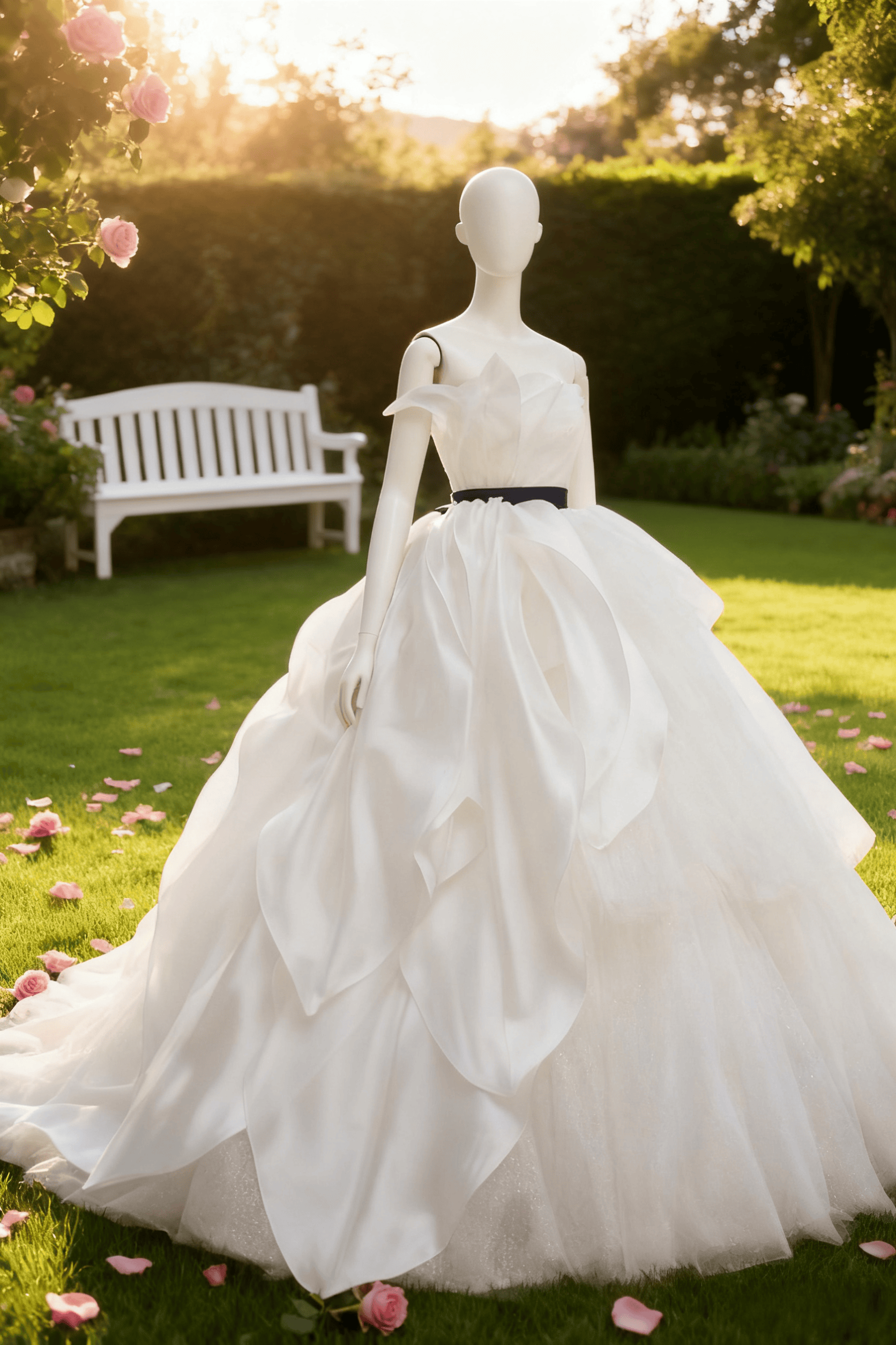 プリンセスウエディングドレス　グリッターチュール　ロイヤルサテン　お花びら　トレーン　二次会　結婚式　前撮り　舞台