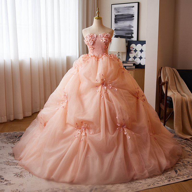 豪華 ピンク ふわふわ ウェディングドレス プリンセス 花嫁 演奏会 二次会 前撮り 披露宴 08953