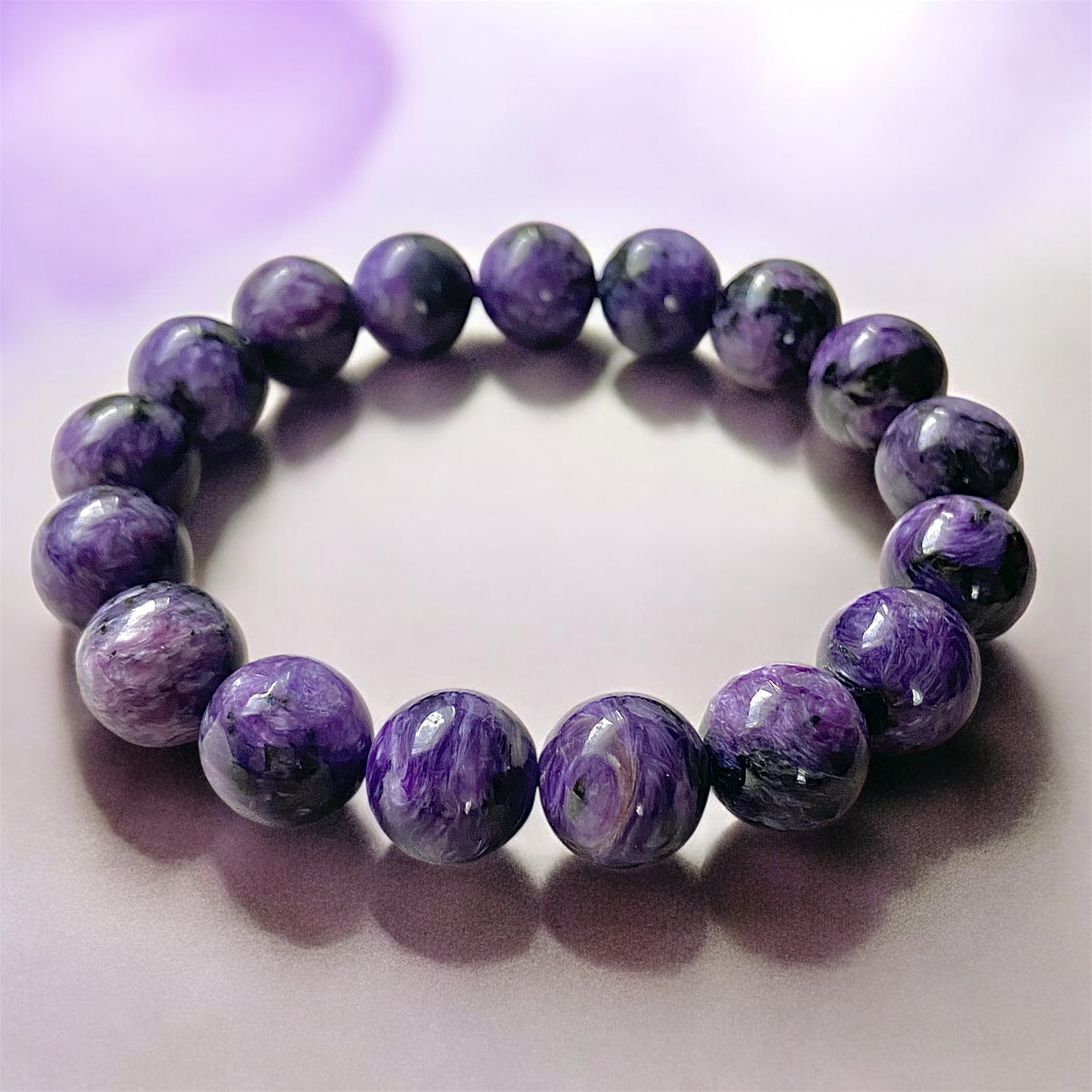 チャロアイトブレスレット12mm エジリン共生 世界三大ヒーリングストーン 天然石 ブラックチャロアイト