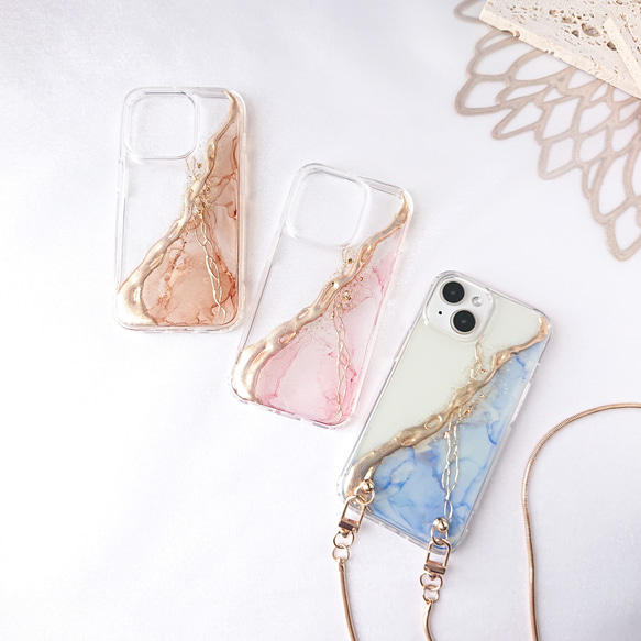 ニュアンスライン×ゴールド iPhoneケース アルコールインクアート