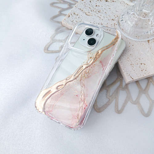 ニュアンスライン×ゴールド iPhoneケース アルコールインクアート