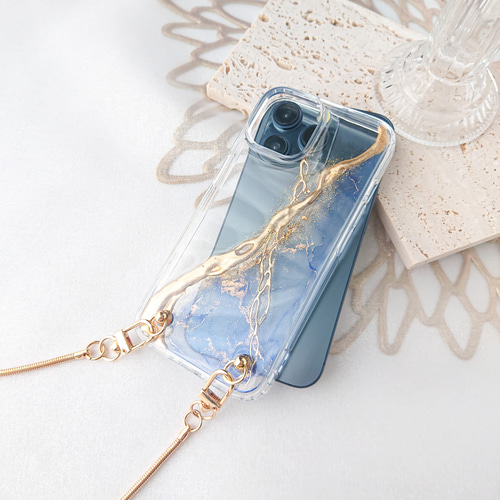 ニュアンスライン×ゴールド iPhoneケース アルコールインクアート