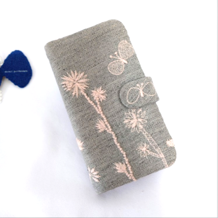 【受注製作】noppara choucho グレー×ライトピンク ミナペルホネン 手帳型スマホケース