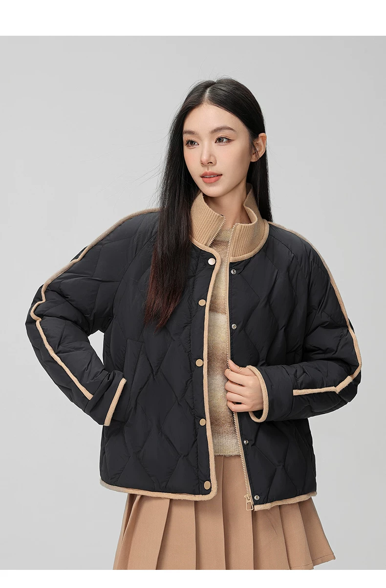 2025年ストレートホワイトカモフラ牛角ボタン ダウンジャケット女性中長期大毛襟厚手冬ファッションコート 高級感 旅行