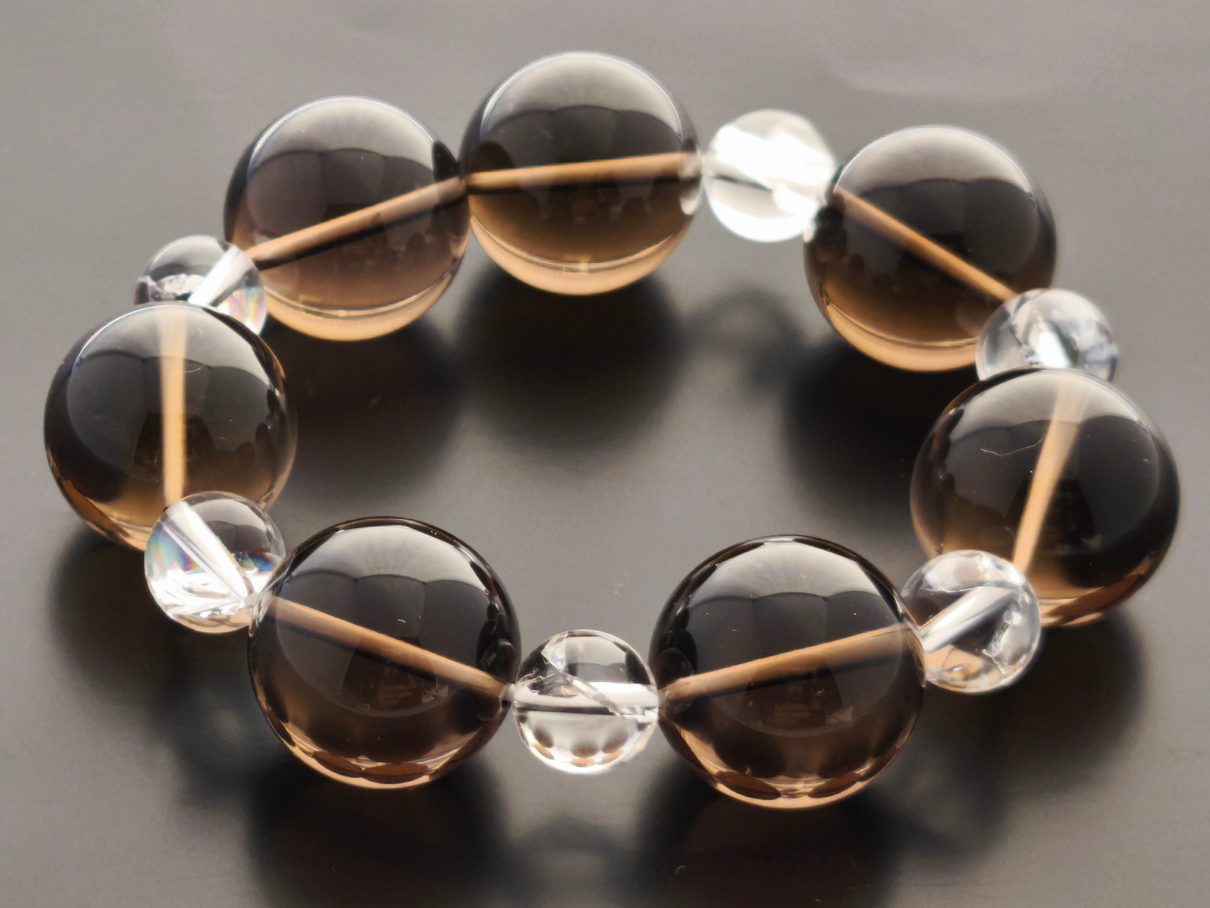 熟睡 安眠 リラックス ブレスレット｜スモーキークォーツ×クラック水晶のパワー 天然石 ストーンブレスレット