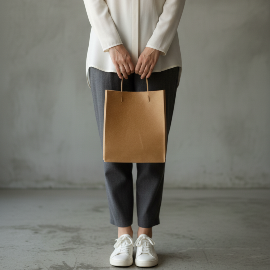 イタリアンレザーのトートバッグ／紙袋のようなフォルム（サイズ変更可）アンティーク調の風合い