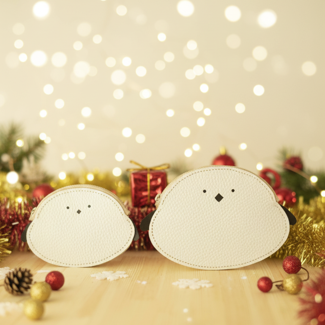 シマエナガの親子ポーチセット（M・Lサイズ）／クリーマ限定 　本革レザーファスナーポーチ　Creema限定新春福袋〈竹〉