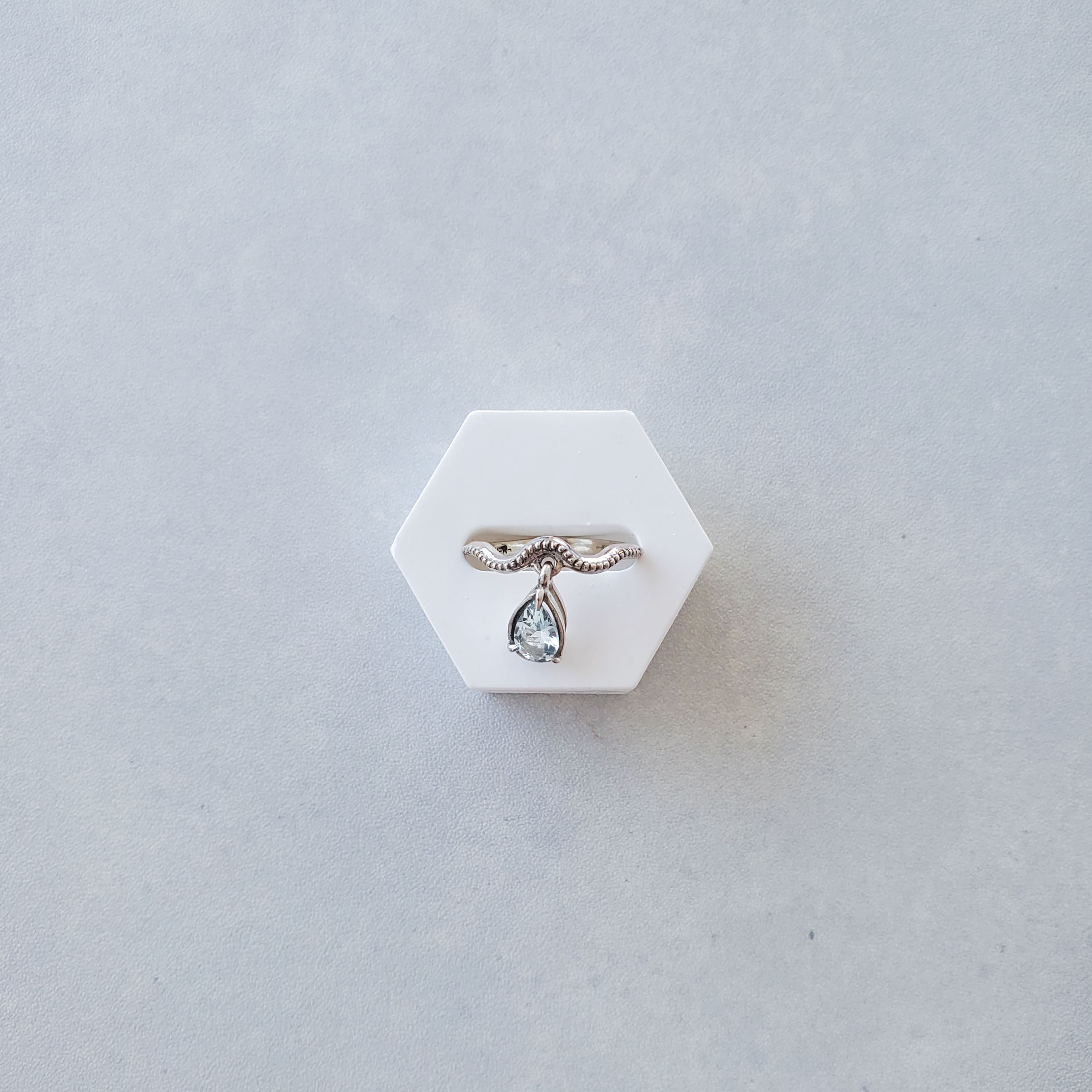 アクアマリン 人魚の涙 リング｜Silver925 ミルグレイン 波モチーフ ペアシェイプ 指輪