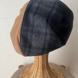 チェック切り替え　ベレー帽 4枚目の画像