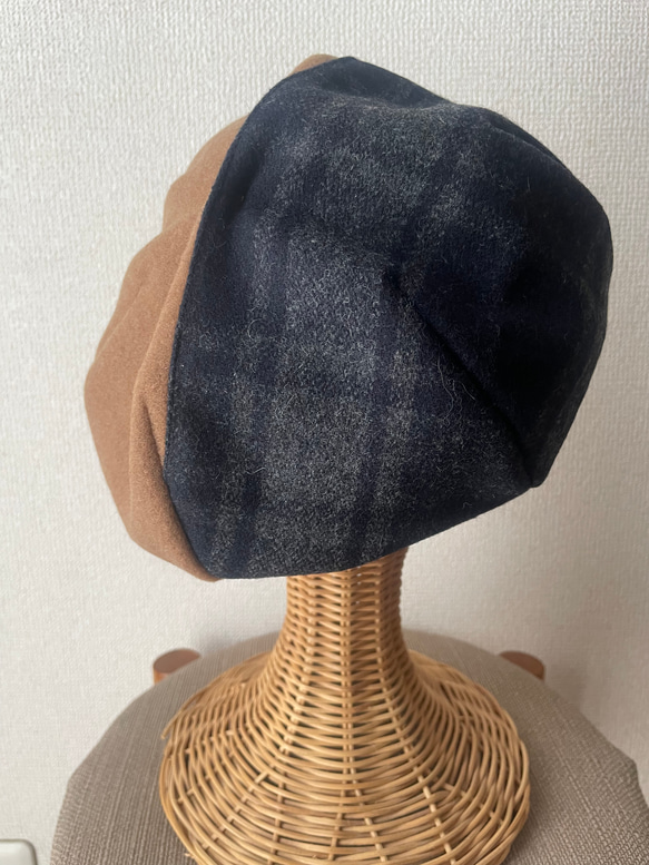 チェック切り替え　ベレー帽 4枚目の画像