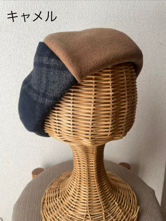 チェック切り替え　ベレー帽 3枚目の画像