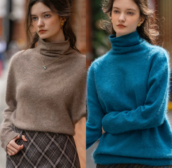 6色ふわふわ極上手触りカシミヤ混ウールプルオーバーニット　ゆったりシルエット【冬春秋】 2枚目の画像