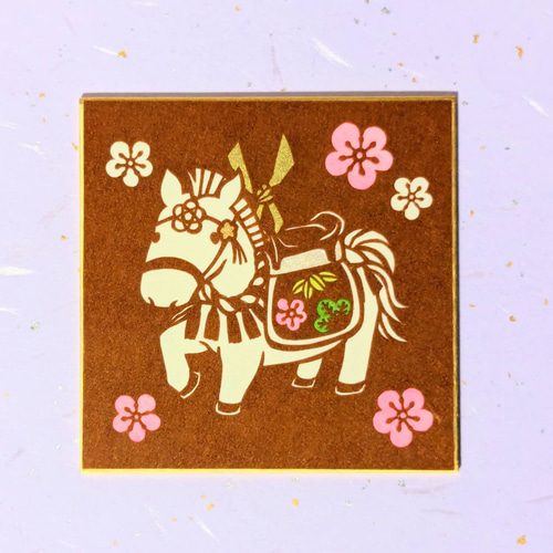 切り絵豆色紙 正月 土鈴馬（色紙立てなし） 切り絵 mimiねこ 通販