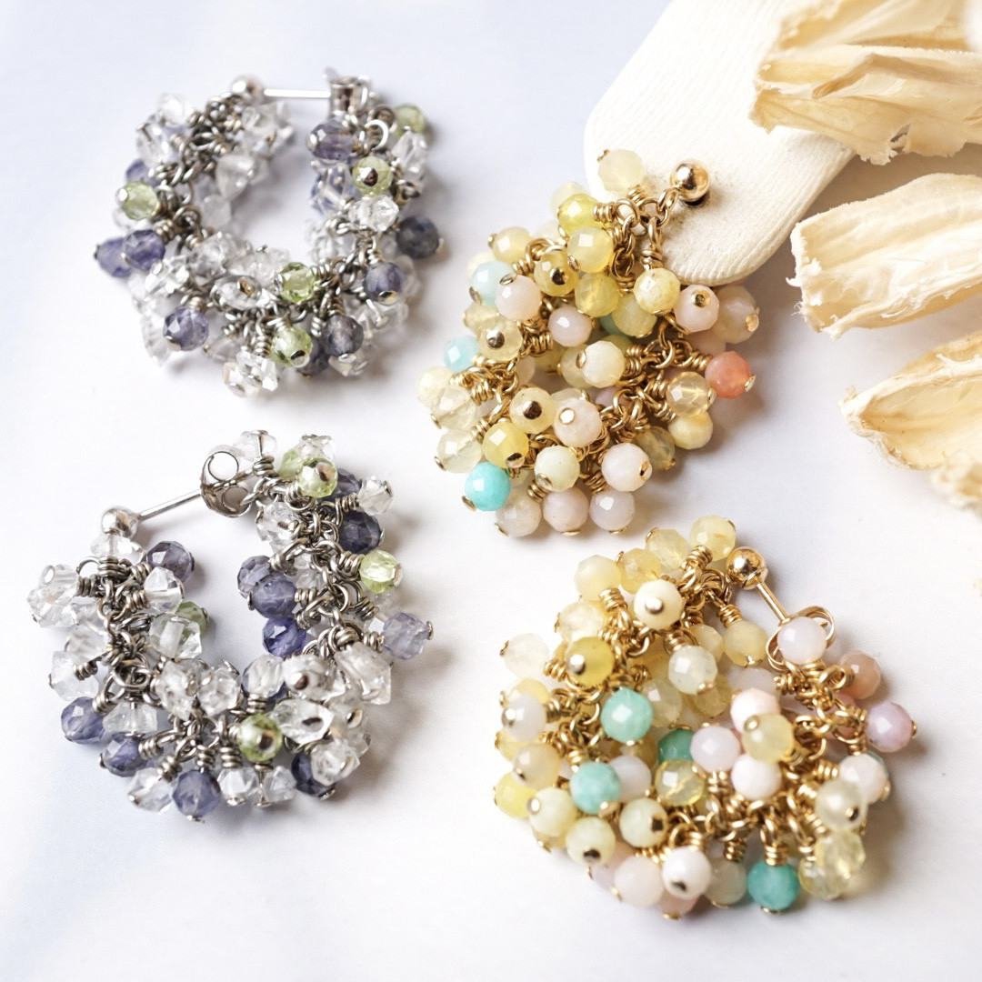 【１点物コレクション】「螺旋」2wayピアス 天然石 誕生石 冬 ご褒美 クリスマス 冬 プレゼント ゴールド シルバー