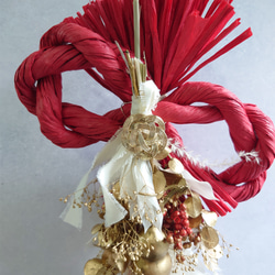 new!!赤丸縄飾【赤米・瓢箪・富士ベース】ドライ＆プリザーブドフラワーお正月飾り2026仕様 4枚目の画像