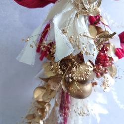 new!!赤丸縄飾【赤米・瓢箪・富士ベース】ドライ＆プリザーブドフラワーお正月飾り2026仕様 3枚目の画像