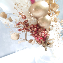 new!!赤丸縄飾【赤米・瓢箪・富士ベース】ドライ＆プリザーブドフラワーお正月飾り2026仕様 8枚目の画像