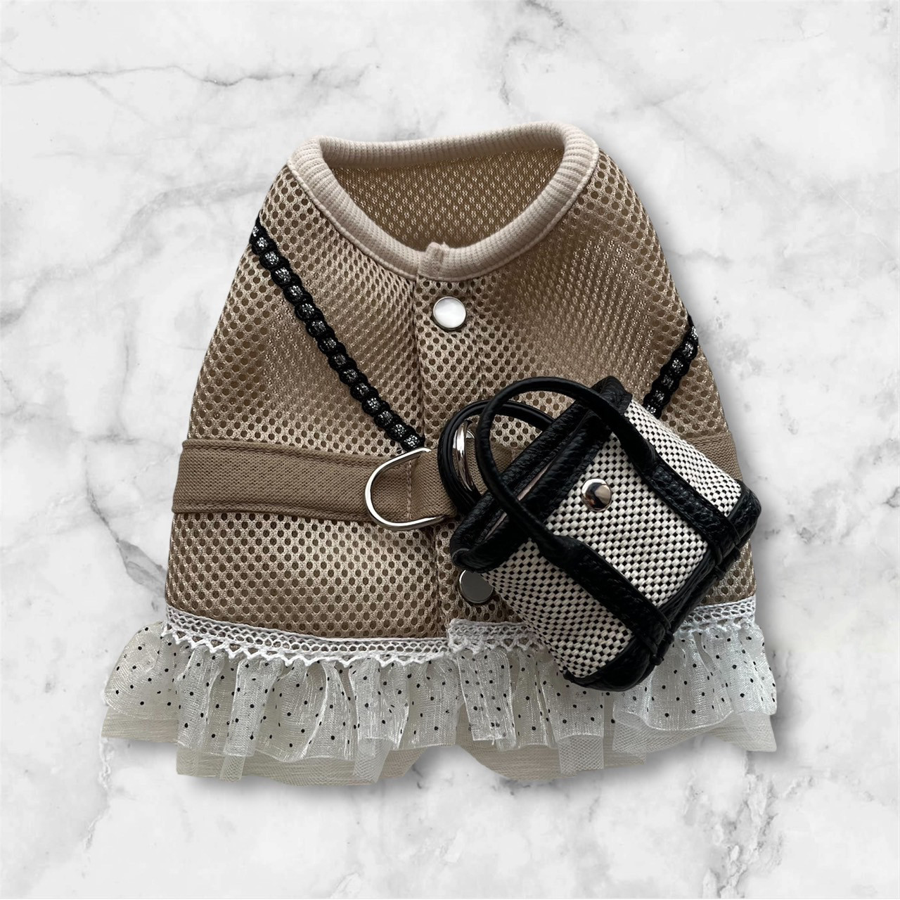 【ハーネス＆ショルダートート】ベージュ&ブラック❤おそろいコーデ【送料無料】