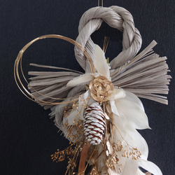 new!!鼠色縄飾【パンパス・トウヒ・富士ベース】ドライ＆プリザーブドフラワーお正月飾り2026仕様 3枚目の画像