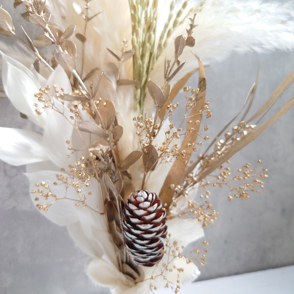 new!!鼠色縄飾【パンパス・トウヒ・富士ベース】ドライ＆プリザーブドフラワーお正月飾り2026仕様 9枚目の画像