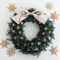 ・クリスマス リース ＜プリザーブドフラワー＞ ヒムロスギ プラチナ 29㎝ 3枚目の画像