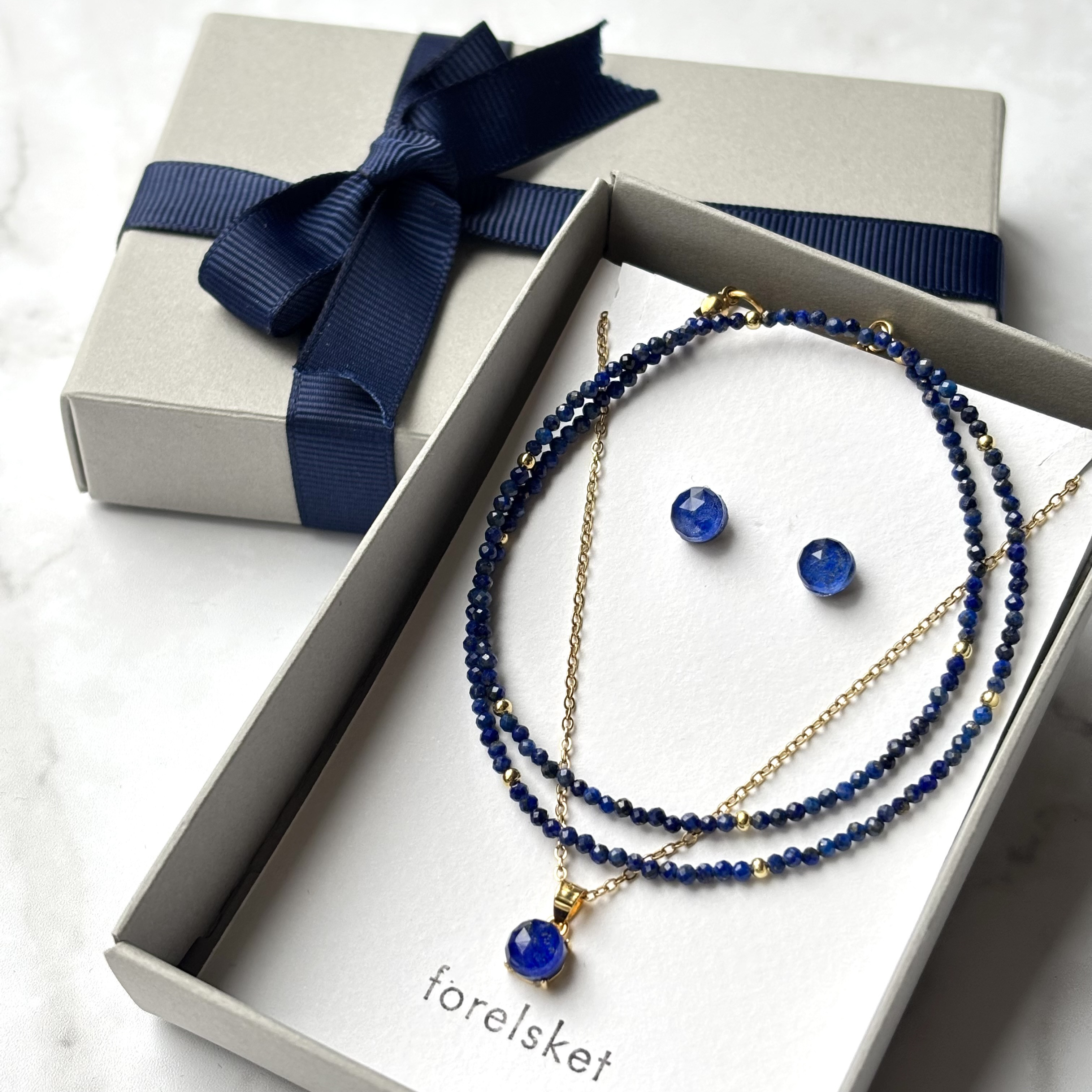<1番お得な3点セット>ラピスラズリ豪華セット　一連ネックレス　ひと粒ネックレス　ひと粒ピアス　クリスマスプレゼント