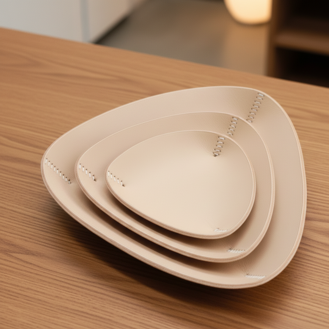 S・M・Lの3枚セット｜植物タンニンなめし本革の三角トレー｜名入れ可・カラー変更可【Creema限定新春福袋〈竹〉】