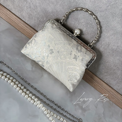 数量限定5！京都西陣服部織物♡最高級格の高い伝統柄絹の煌めき上品ホワイトシルバーパーティーバッグ帯バッグフォーマルバッグ 7枚目の画像