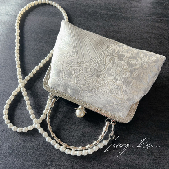 数量限定5！京都西陣服部織物♡最高級格の高い伝統柄絹の煌めき上品ホワイトシルバーパーティーバッグ帯バッグフォーマルバッグ 8枚目の画像