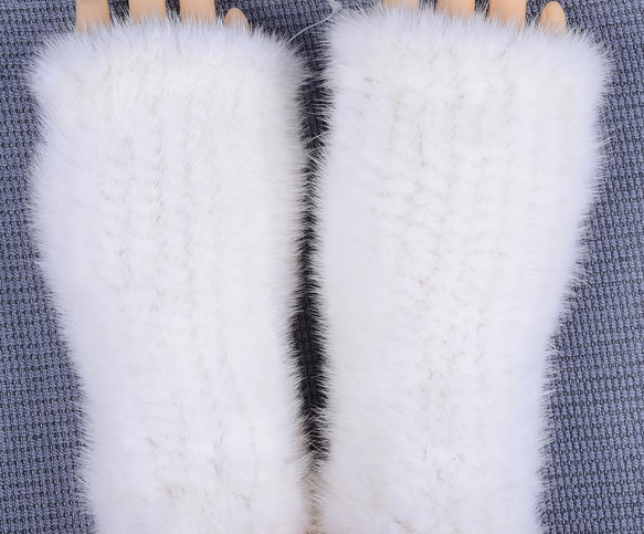 毛皮の宝石 】◇上質ミンク編込み アームウォーマー白/毛皮 リアル