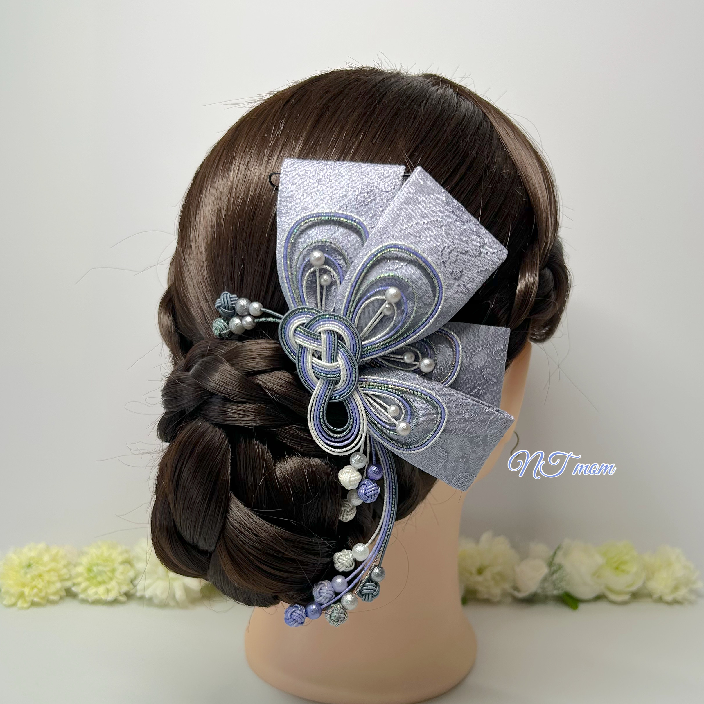 成人式卒業式結婚式・水引と正絹の蝶リボン・くすみ薄紫