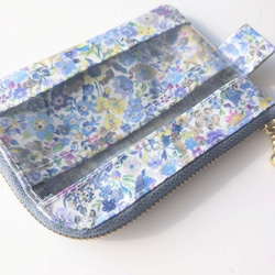 仕切り付きA7　L字ファスナー　クリアポーチ 　クラシックガーデン　リバティラミネート　♡定番柄の見事な饗宴 5枚目の画像