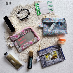 仕切り付きA7　L字ファスナー　クリアポーチ 　クラシックガーデン　リバティラミネート　♡定番柄の見事な饗宴 8枚目の画像