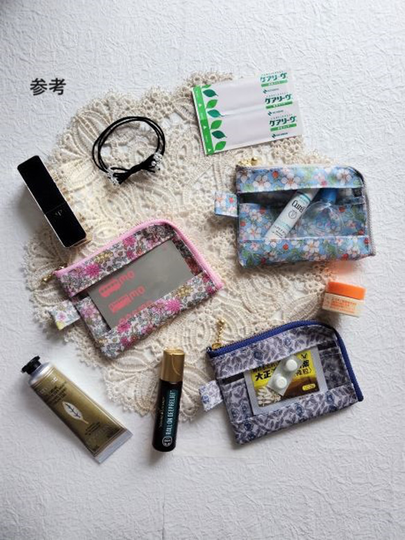 仕切り付きA7　L字ファスナー　クリアポーチ 　クラシックガーデン　リバティラミネート　♡定番柄の見事な饗宴 8枚目の画像