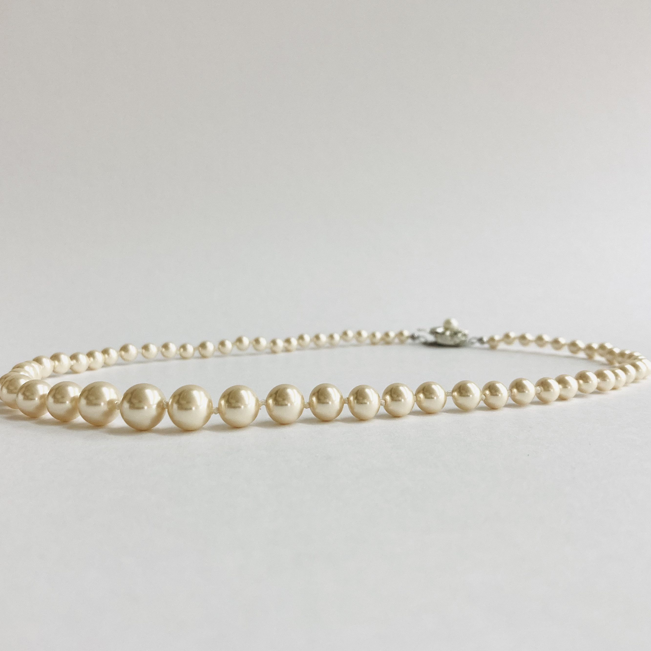 ガラスパールグラデーションオールノットネックレス/4x9mm約42cm/Lt.ベージュ/R/made in japan