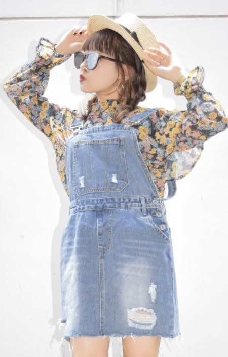 Crash Denim Jumper Skirt　ワンピース　青　カジュアル
