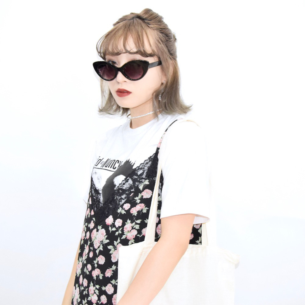 LACE-POINT FLOWER CAMI-ONEPIECE　ワンピース　黒　モノトーン