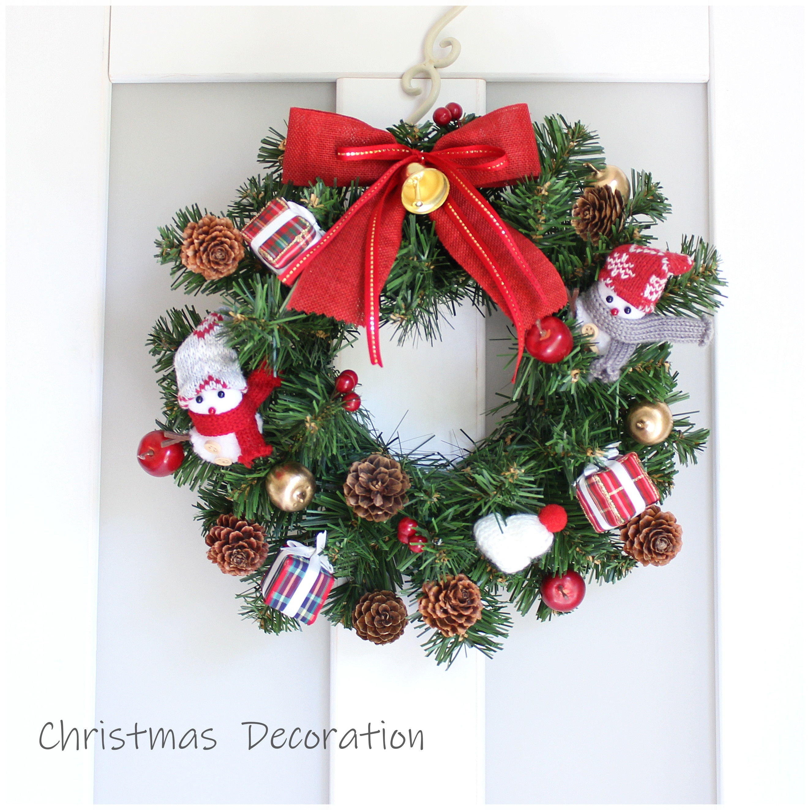 雪だるまのほっこりリース（約29cm） 1点物ナチュラルクリスマス　R&yCH162