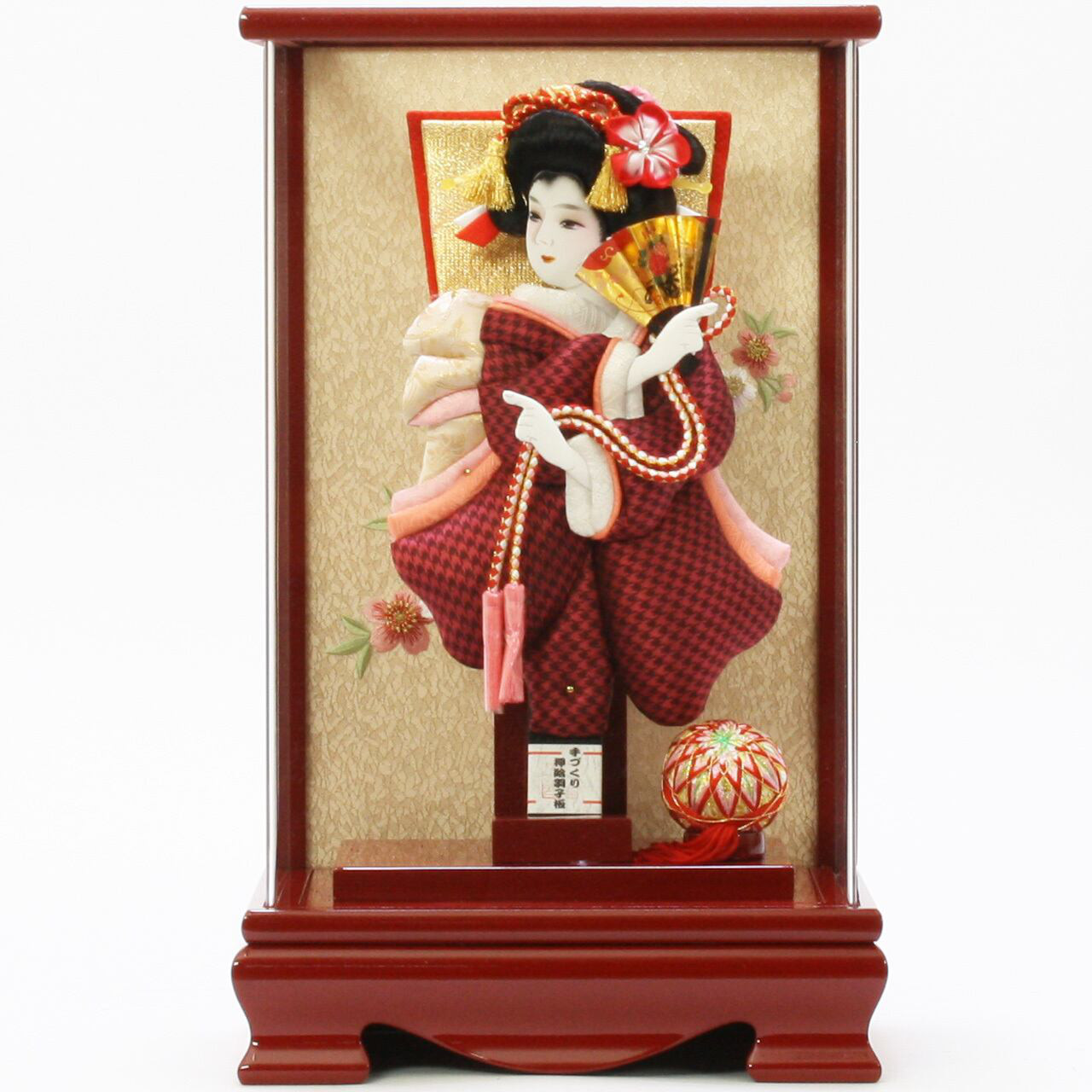 羽子板飾り　10308-0159　正絹博多織　千鳥　赤　アクリル赤｜初正月｜コンパクト