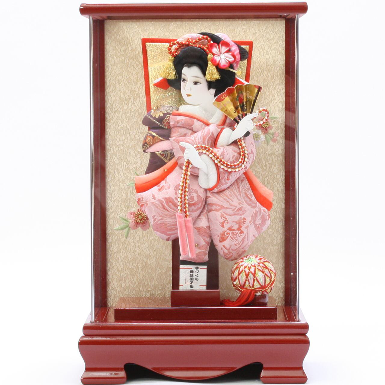 羽子板飾り　インテリア　正絹博多織　赤　8号　10308-0155　花振袖　正絹博多織　赤　羽子板ケースアクリル