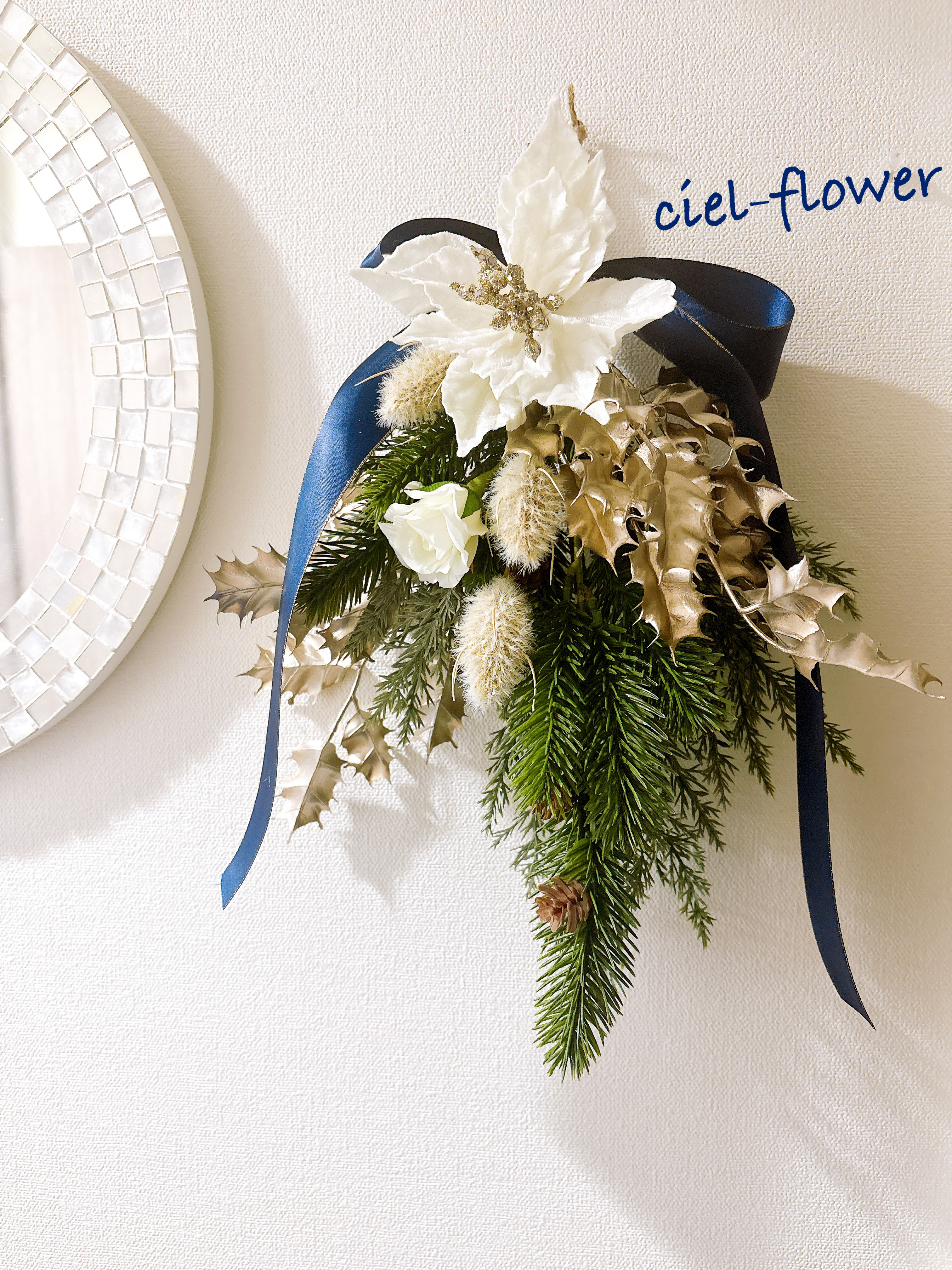 2025 ブルーリボン　クリスマススワッグ　アーティフィシャルフラワー