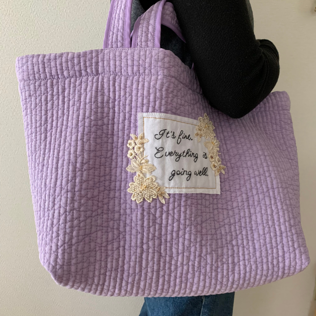 大人のための上品ヌビトート｜手刺繍ラベル｜asosa 【so fine (lavender)】