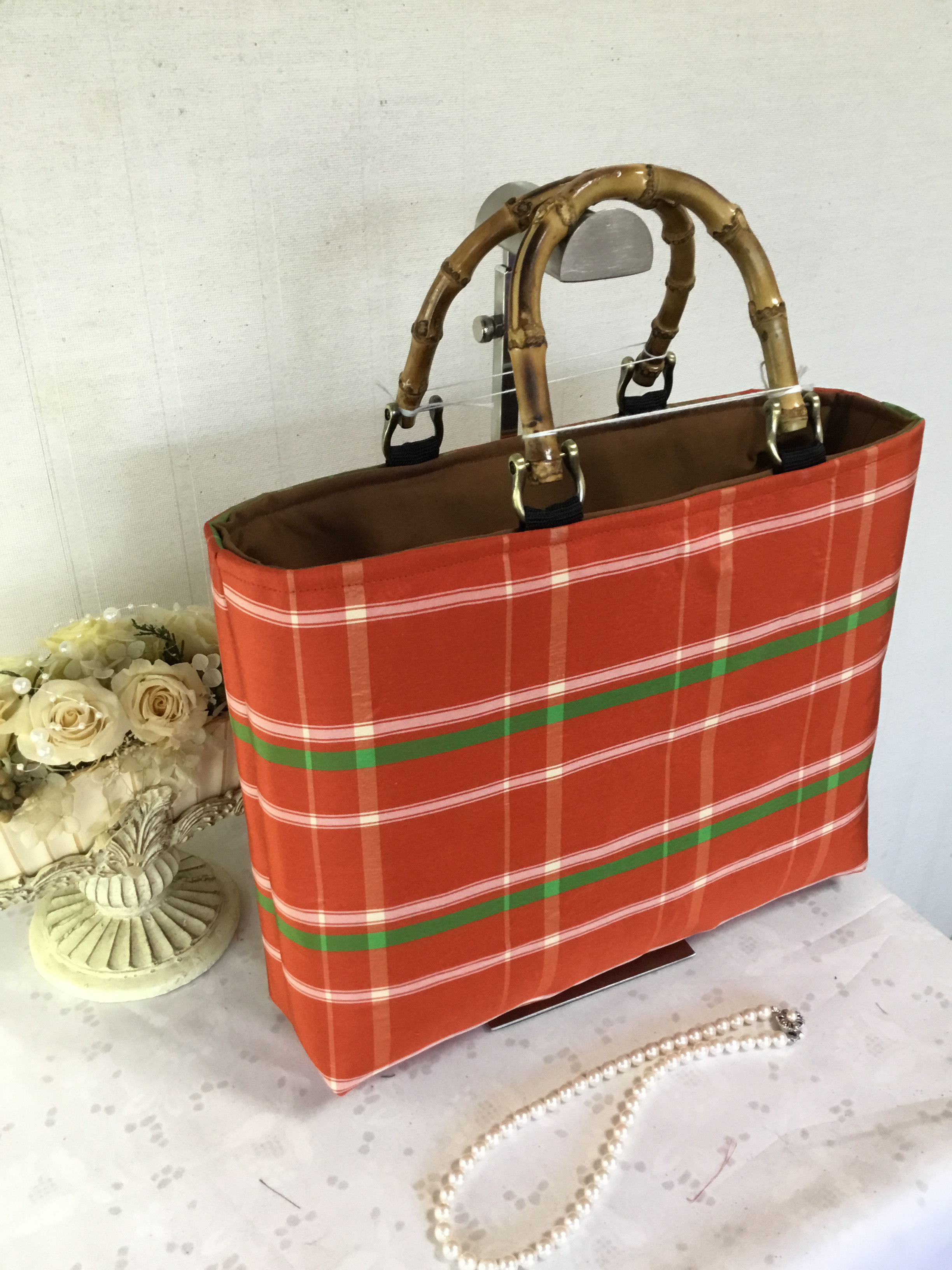 花ぷらら・シンプルで使いやすい・洋服でも着物でも使える・ハンドメイド・リメイク・紬・カバン・トートバッグ・123