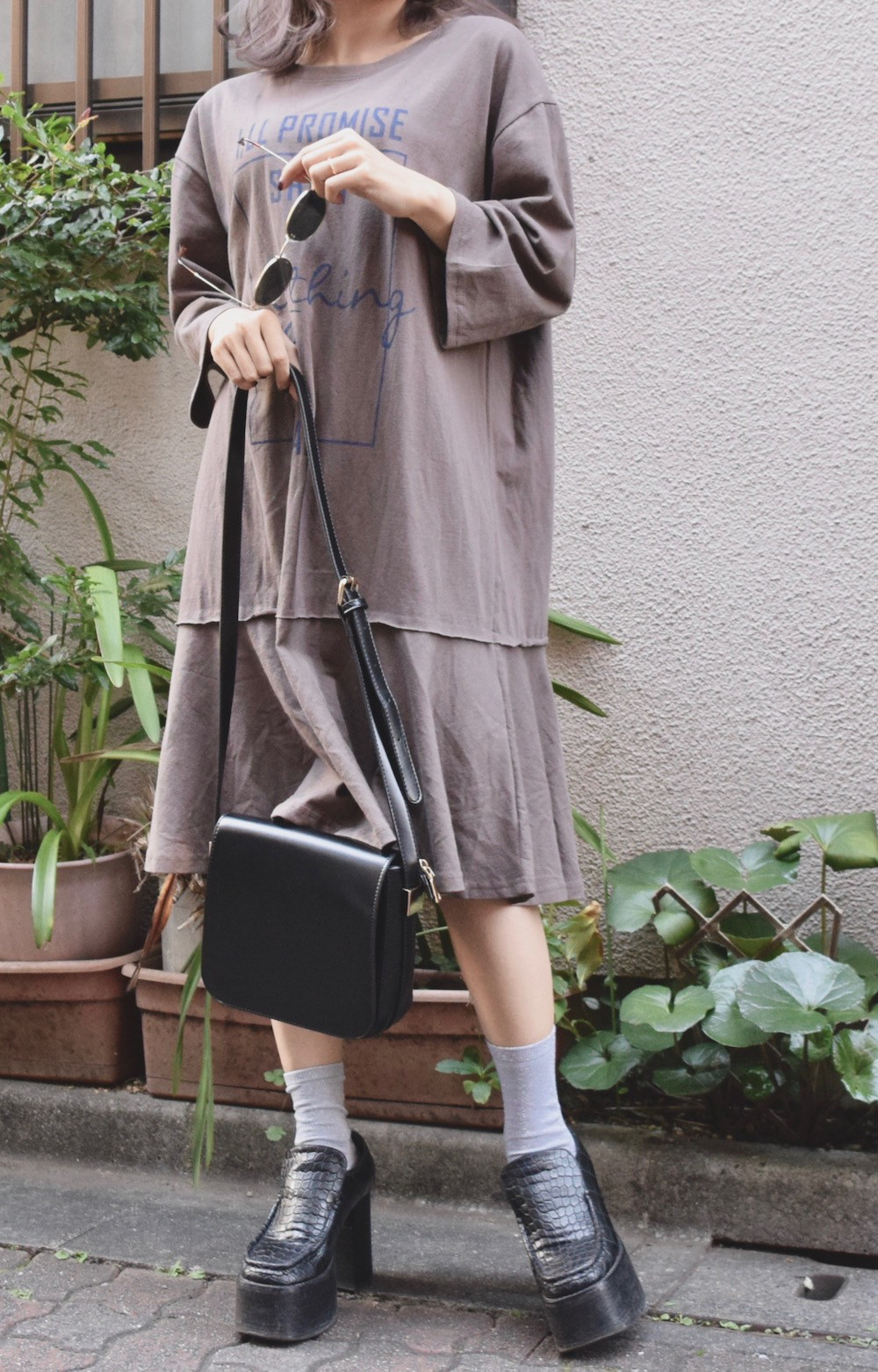 Lettering Flare Long One Piece　ワンピース　ベージュ　レトロ