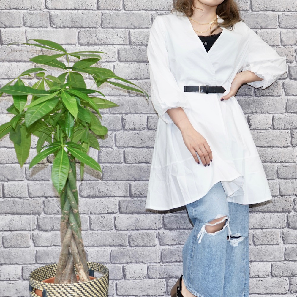 Belted Design A-Line Onepiece（white）