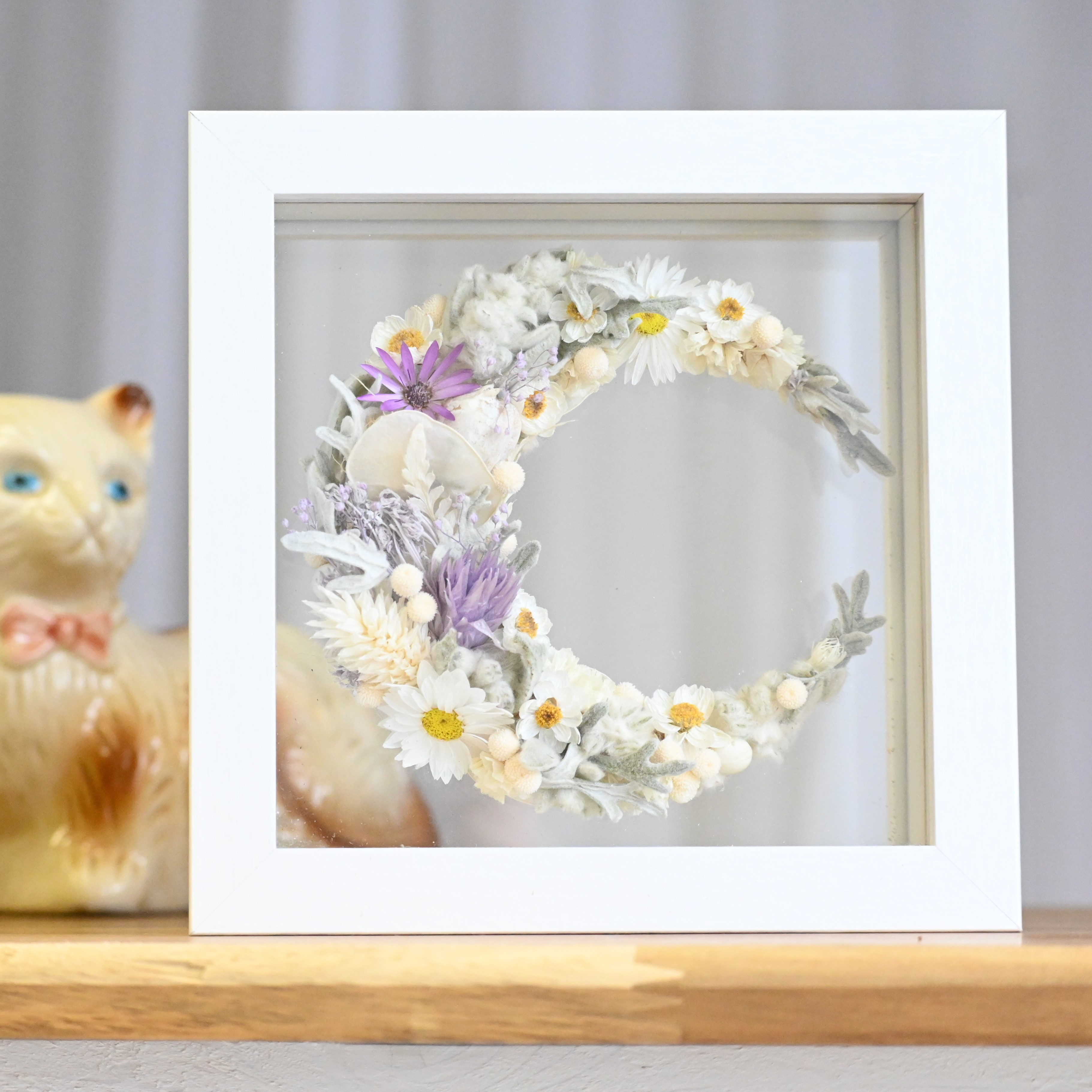 【名前・文字入れ】月型 ガラスケースフラワー（パープル）【期間限定クーポン対象】