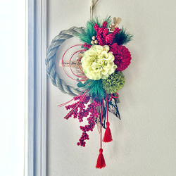 No.74 カラー八の字しめ縄リース2024 ハンドメイドお正月飾り 玄関