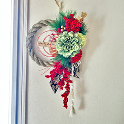 No.6 カラーしめ縄リース2024 ハンドメイドお正月飾り 玄関ドア しめ縄