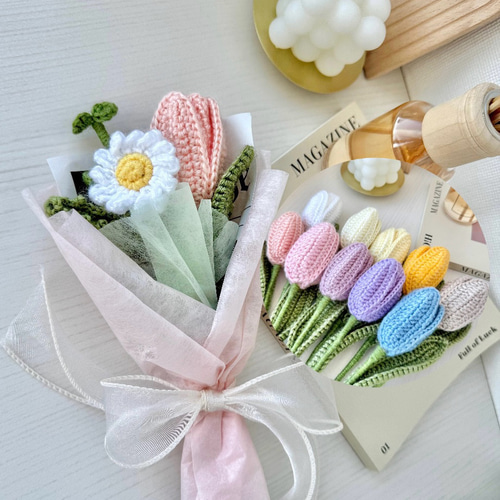 tulip ✻新色先行販売✻ かぎ針編みの花 立体 お花モチーフ 花束 🌷Tulip Bouquet Blanket🌷Crochet without cutting the yarn - YouTube